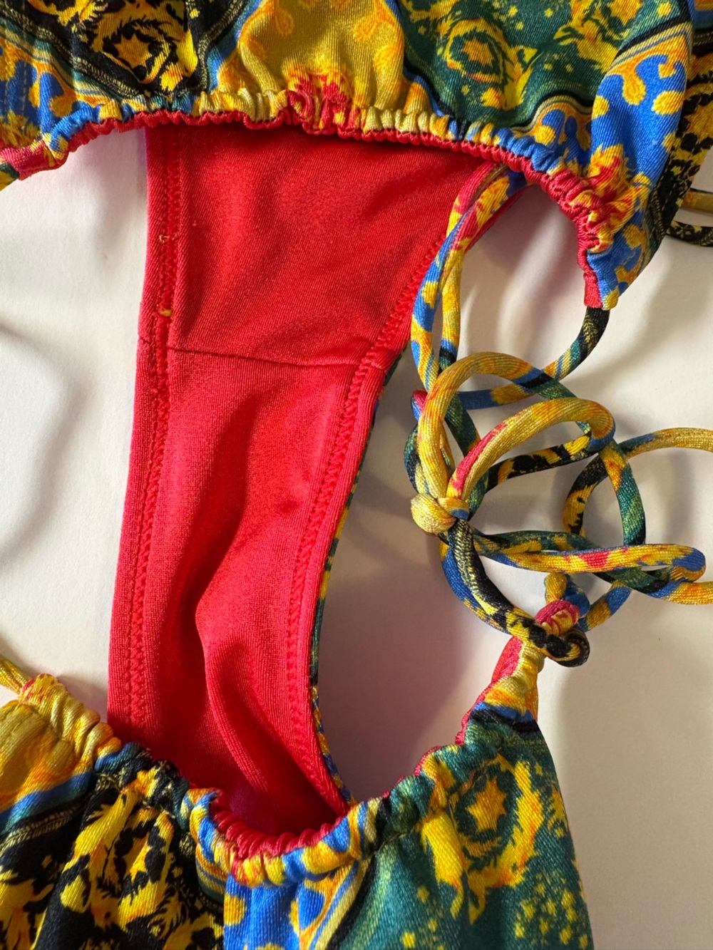 Sommer Swim Yellow Patterned Tie-Side String Bikini Top & Bottom Set M - Picture 7 of 9